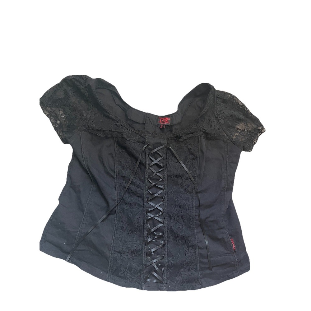 Tripp NYC "daang Goodman" Black Zip Up Short Sleeved Corset Size 3